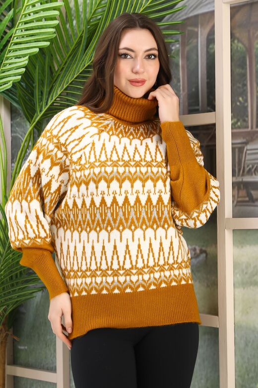 Balıkçı Yaka Oversize Örme Detaylı Yumuşak Triko Kazak