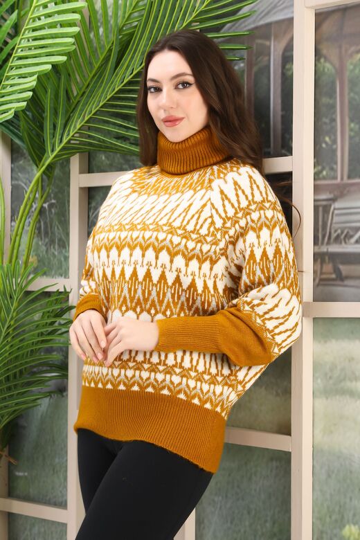 Balıkçı Yaka Oversize Örme Detaylı Yumuşak Triko Kazak