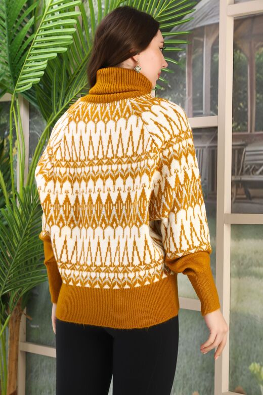 Balıkçı Yaka Oversize Örme Detaylı Yumuşak Triko Kazak
