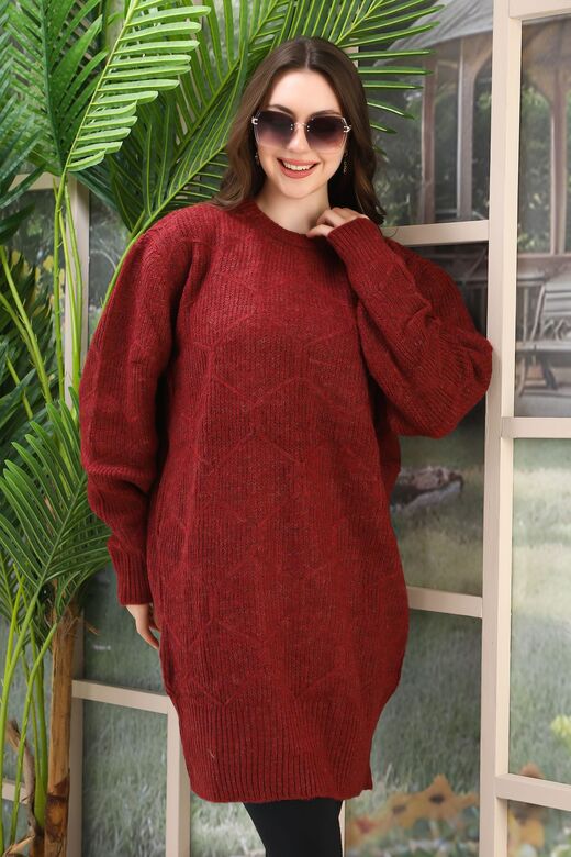Oversize Uzun Yumuşak Petek Desen Örme Detaylı Triko Kazak