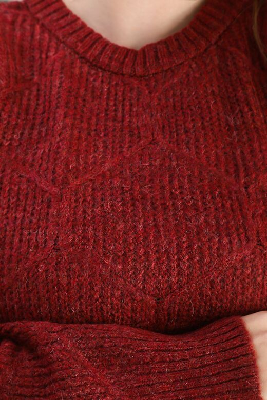 Oversize Uzun Yumuşak Petek Desen Örme Detaylı Triko Kazak