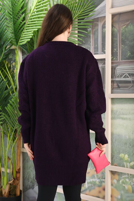 Oversize Uzun Yumuşak Petek Desen Örme Detaylı Triko Kazak