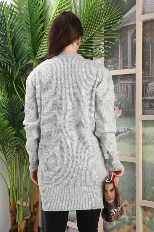 Oversize Uzun Yumuşak Petek Desen Örme Detaylı Triko Kazak