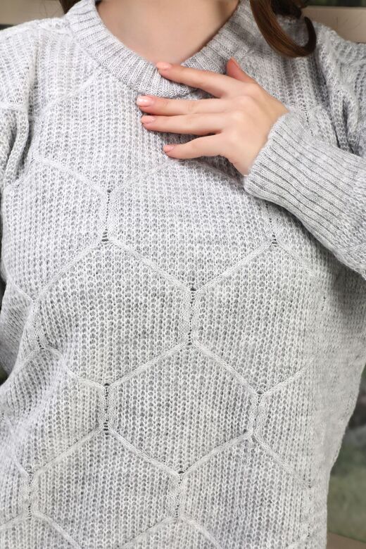 Oversize Uzun Yumuşak Petek Desen Örme Detaylı Triko Kazak