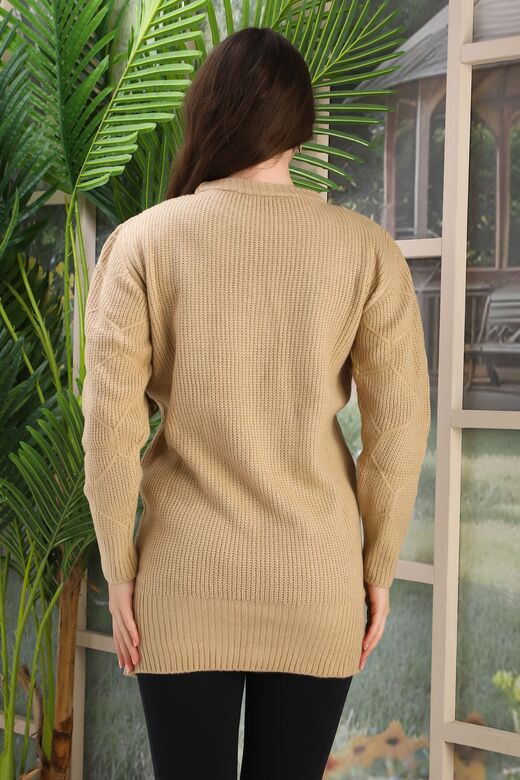 Oversize Uzun Yumuşak Petek Desen Örme Detaylı Triko Kazak