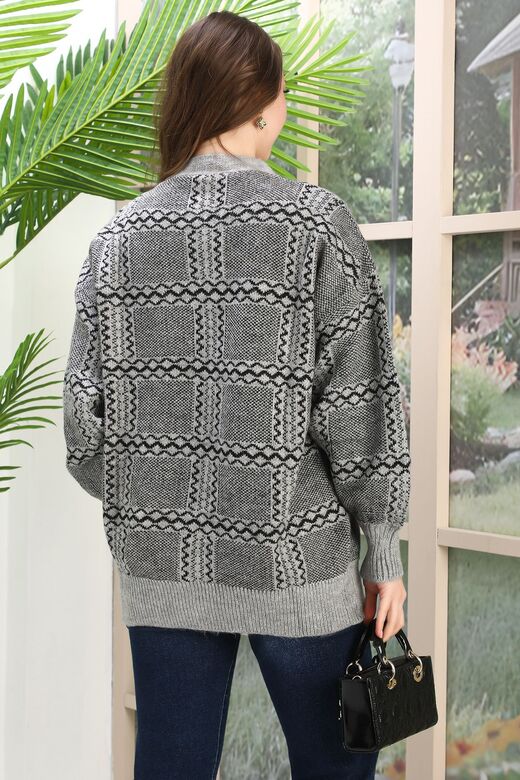 Oversize Yumuşak Kalp Desenli Örme Detaylı Düğmeli Triko Hırka
