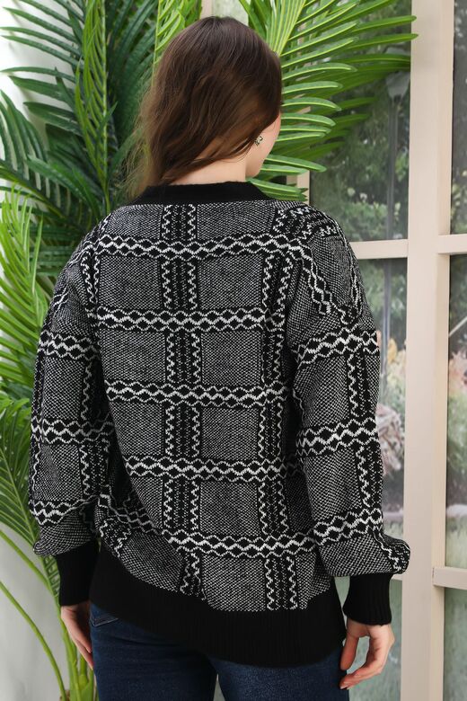 Oversize Yumuşak Kalp Desenli Örme Detaylı Düğmeli Triko Hırka