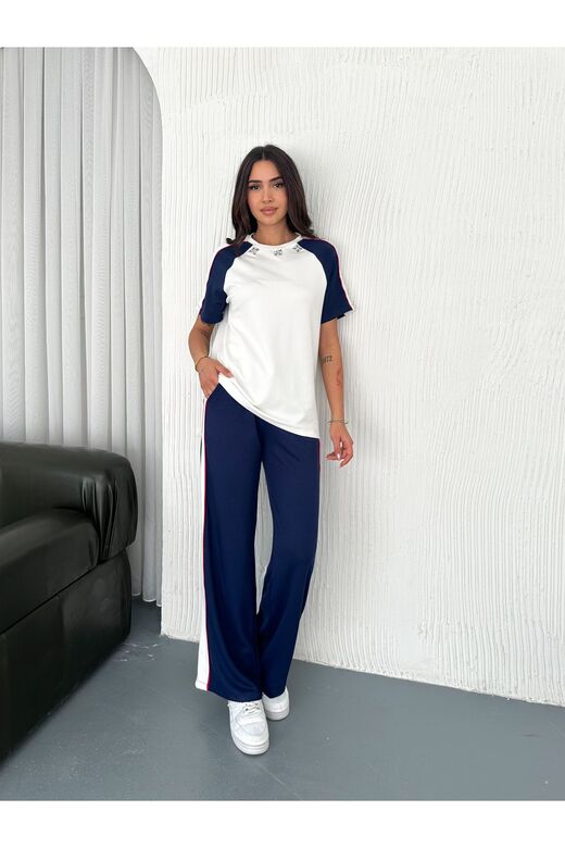 Taş Detayli Şeri̇Tli̇ Modal Kumaş Eşofman Takim