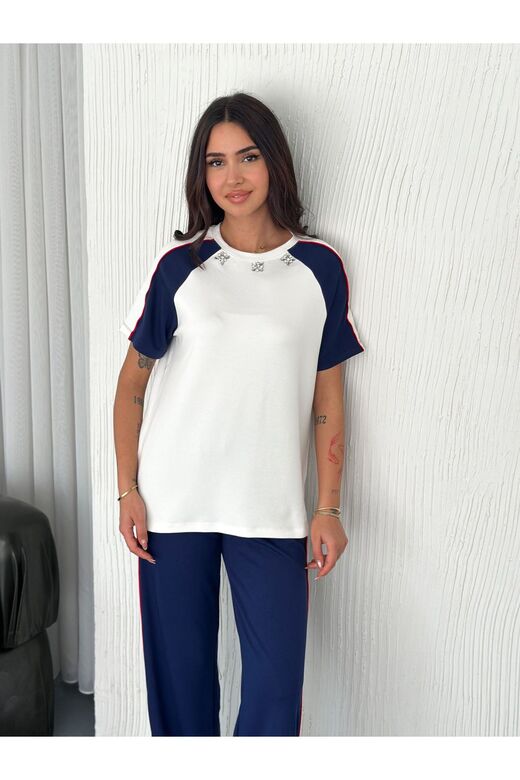 Taş Detayli Şeri̇Tli̇ Modal Kumaş Eşofman Takim
