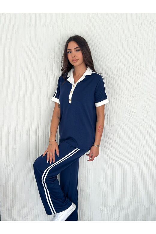 Yumuşak Doku Polo Yaka Düğmeli Modal Kumaş Eşofman Takım