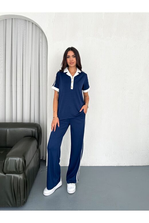 Yumuşak Doku Polo Yaka Düğmeli Modal Kumaş Eşofman Takım