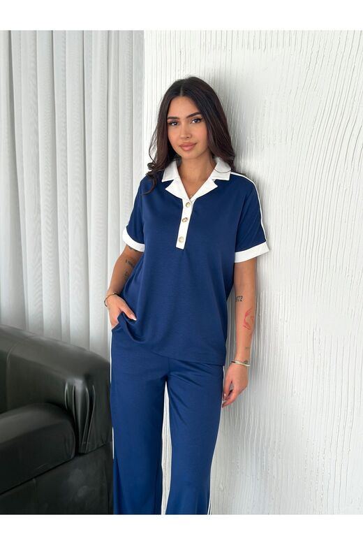 Yumuşak Doku Polo Yaka Düğmeli Modal Kumaş Eşofman Takım