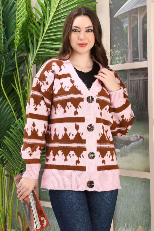 Oversize Yumuşak Örme Detaylı Düğmeli Triko Hırka
