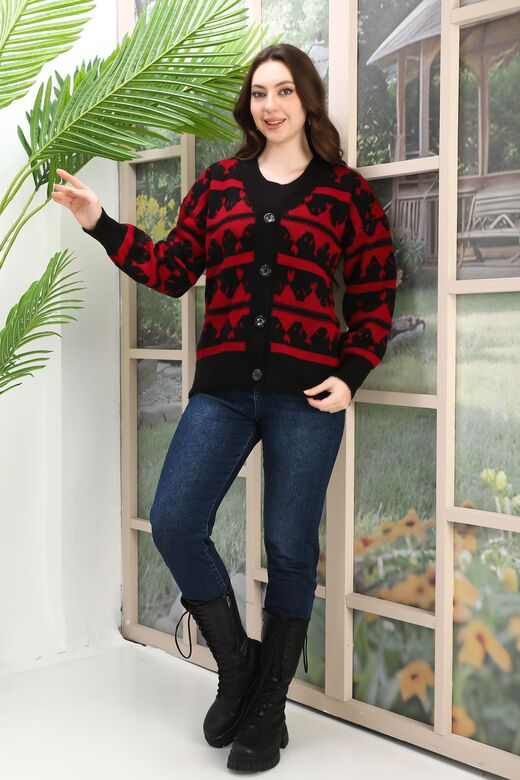 Oversize Yumuşak Örme Detaylı Düğmeli Triko Hırka