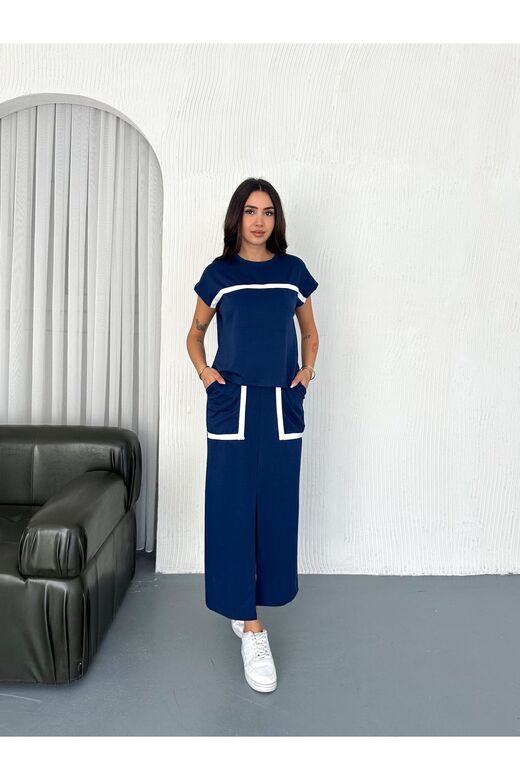 Şerit Detaylı Modal Kumaş Etekli Takım