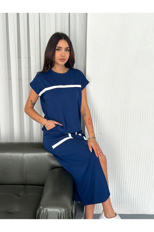 Şerit Detaylı Modal Kumaş Etekli Takım