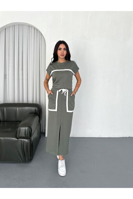 Şerit Detaylı Modal Kumaş Etekli Takım
