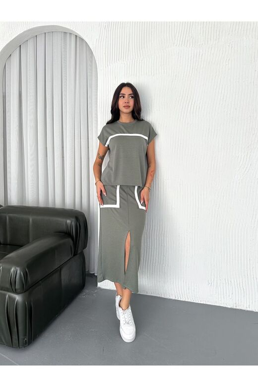 Şerit Detaylı Modal Kumaş Etekli Takım