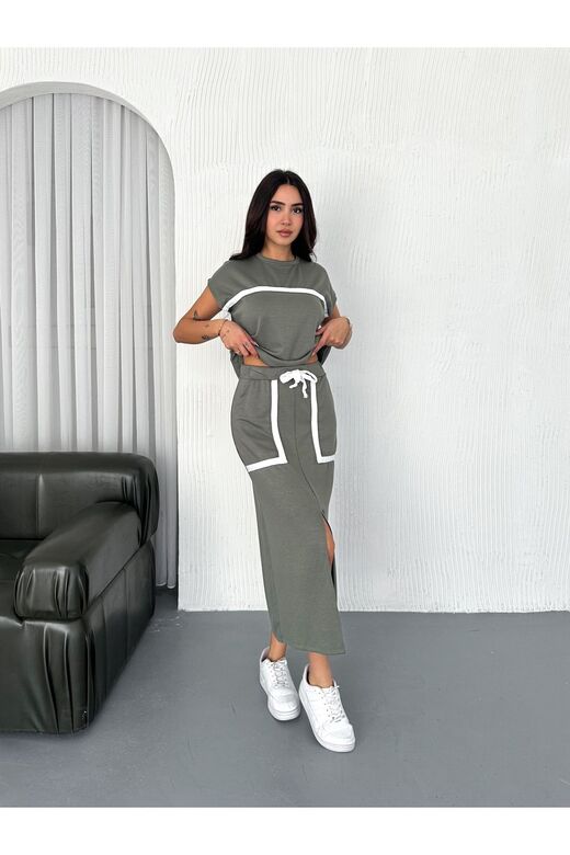 Şerit Detaylı Modal Kumaş Etekli Takım