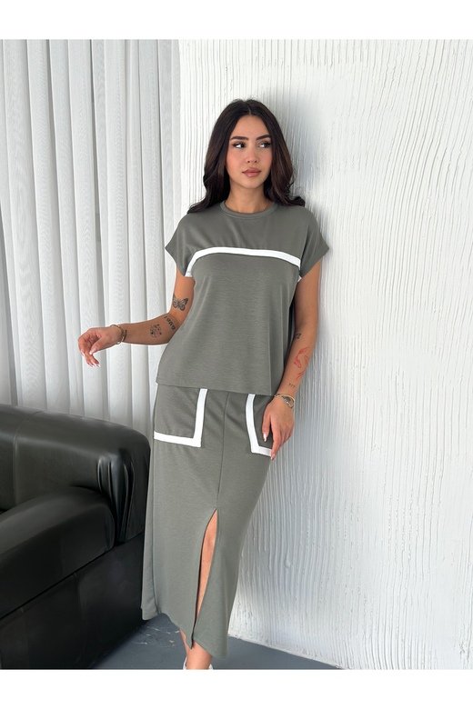 ŞERİT DETAYLI MODAL KUMAŞ ETEKLİ TAKIM