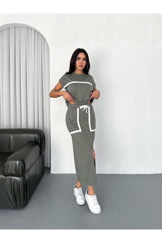 ŞERİT DETAYLI MODAL KUMAŞ ETEKLİ TAKIM