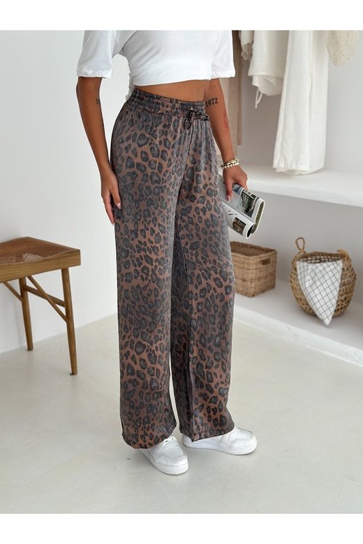Leopar Desenli Beli Lastikli Geniş Paça Pantolon