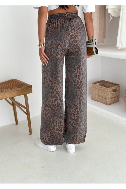 Leopar Desenli Beli Lastikli Geniş Paça Pantolon