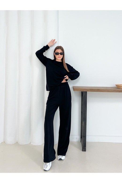 Geniş Şerit Detaylı Oversize Geniş Paça Modal Kumaş Eşofman Takım