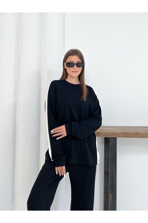 Geniş Şerit Detaylı Oversize Geniş Paça Modal Kumaş Eşofman Takım