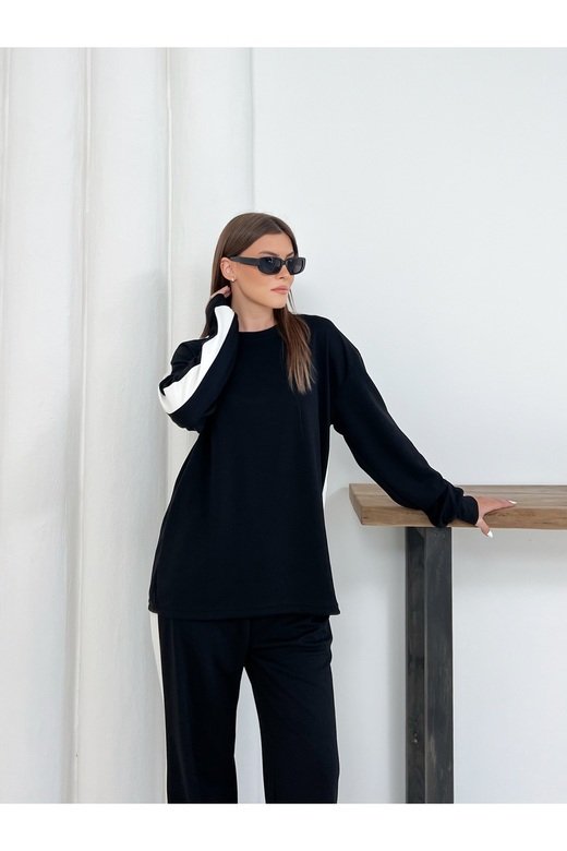 Geniş Şerit Detaylı Oversize Geniş Paça Modal Kumaş Eşofman Takım