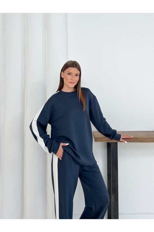 Geniş Şerit Detaylı Oversize Geniş Paça Modal Kumaş Eşofman Takım