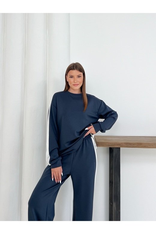 Geniş Şerit Detaylı Oversize Geniş Paça Modal Kumaş Eşofman Takım