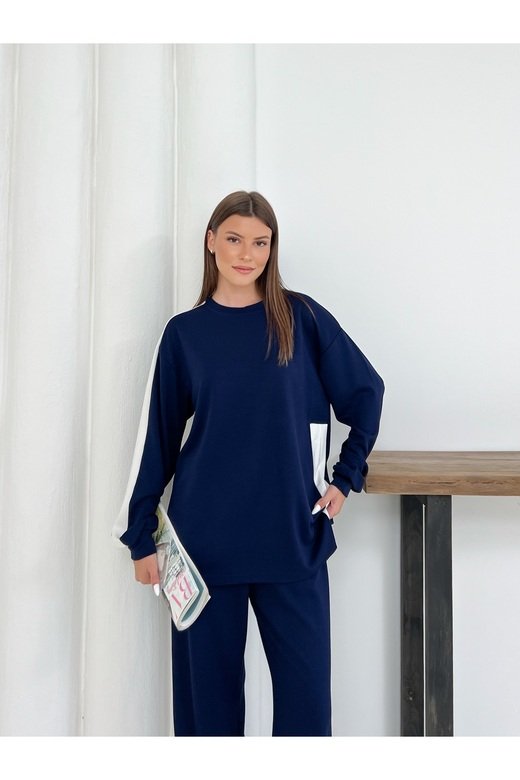 Geniş Şerit Detaylı Oversize Geniş Paça Modal Kumaş Eşofman Takım