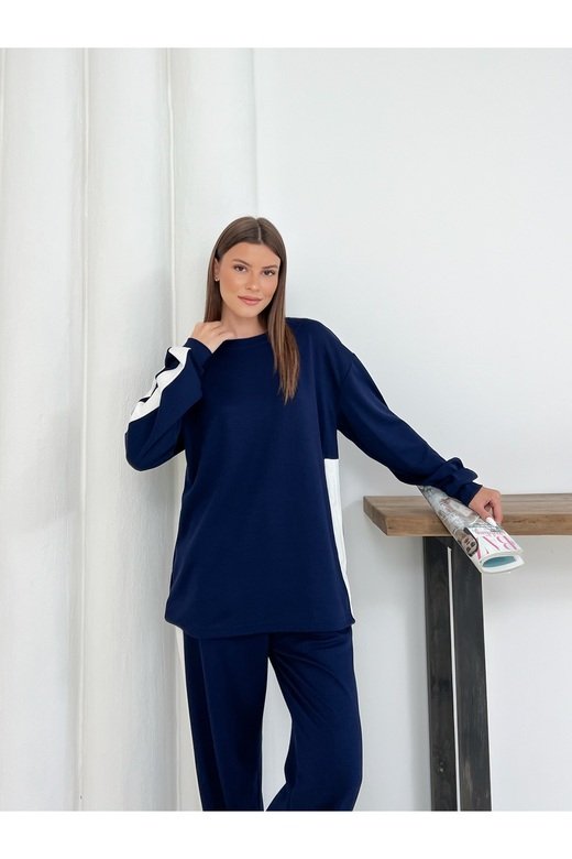 Geniş Şerit Detaylı Oversize Geniş Paça Modal Kumaş Eşofman Takım