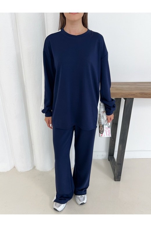 Geniş Şerit Detaylı Oversize Geniş Paça Modal Kumaş Eşofman Takım