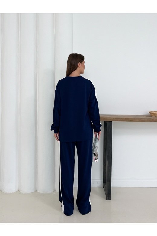Geniş Şerit Detaylı Oversize Geniş Paça Modal Kumaş Eşofman Takım