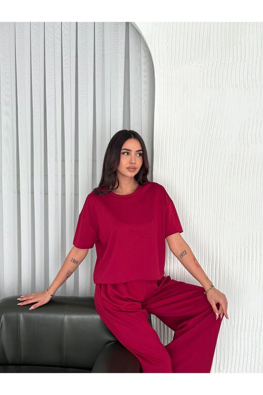 Geniş Paça Yumuşak Doku Modal Kumaş Kısa Kol Eşofman Takım