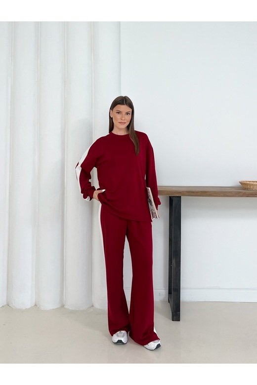 Geniş Şerit Detaylı Oversize Geniş Paça Modal Kumaş Eşofman Takım
