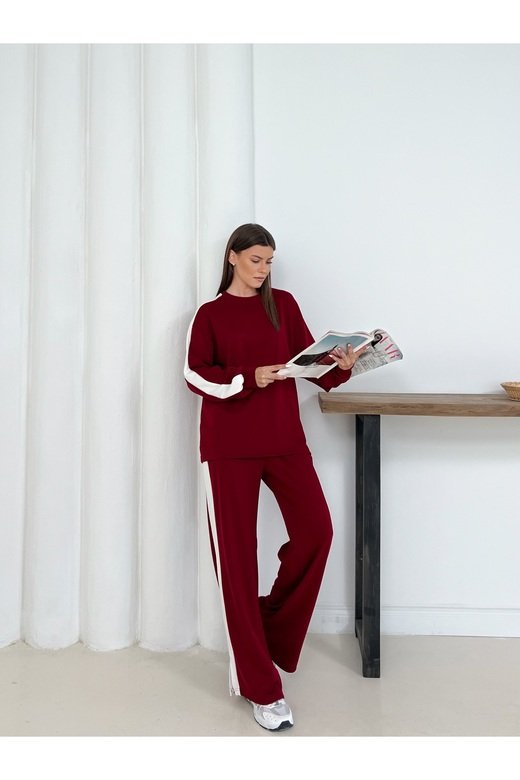 Geniş Şerit Detaylı Oversize Geniş Paça Modal Kumaş Eşofman Takım