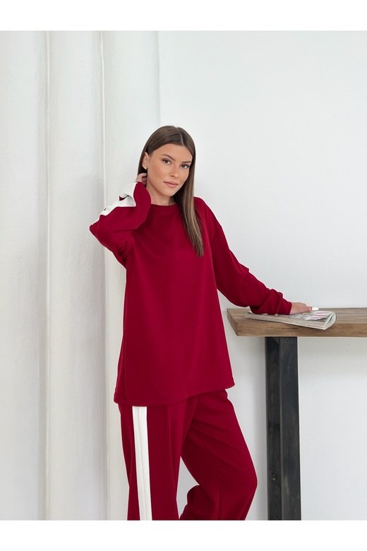 Geniş Şerit Detaylı Oversize Geniş Paça Modal Kumaş Eşofman Takım