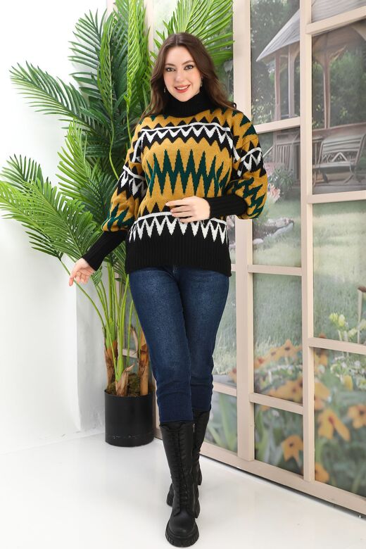 Oversize Örme Detaylı Balıkçı Yaka Yumuşak Triko Kazak