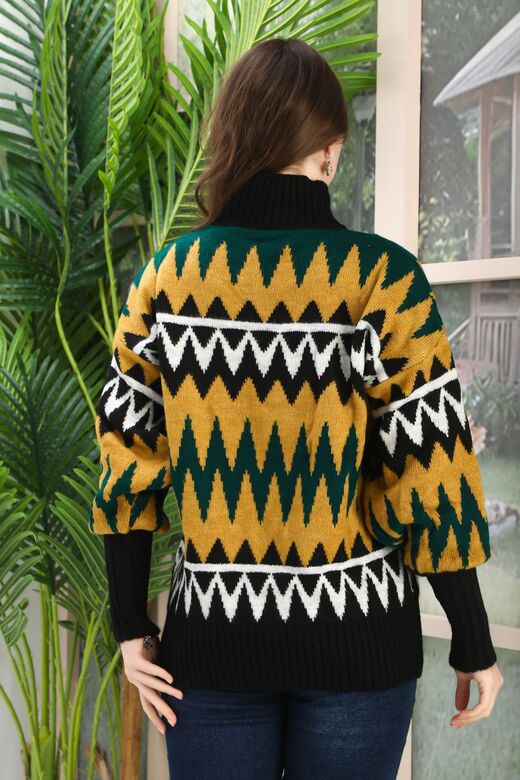Oversize Örme Detaylı Balıkçı Yaka Yumuşak Triko Kazak