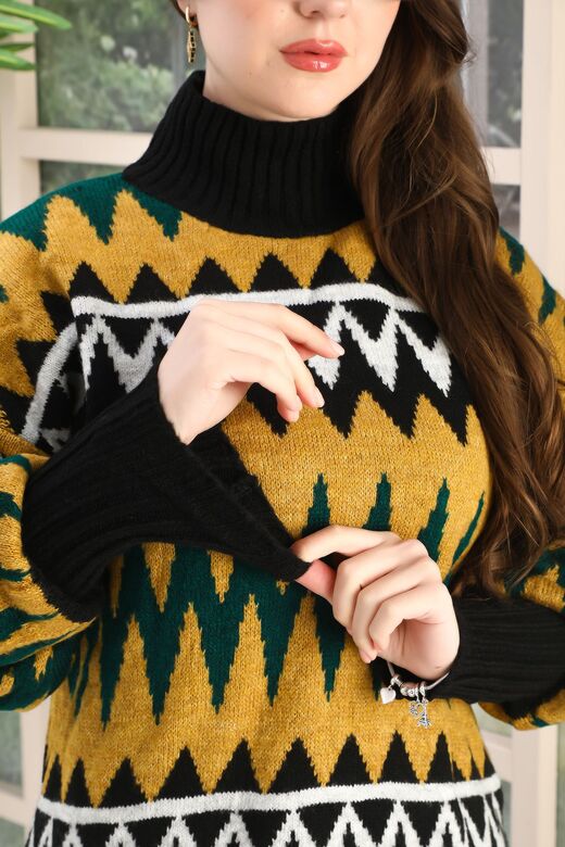 Oversize Örme Detaylı Balıkçı Yaka Yumuşak Triko Kazak