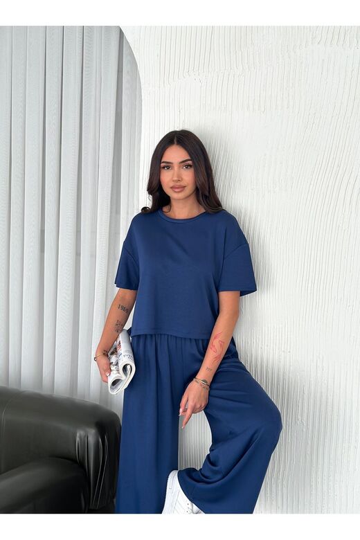 Geniş Paça Yumuşak Doku Modal Kumaş Kısa Kol Eşofman Takım