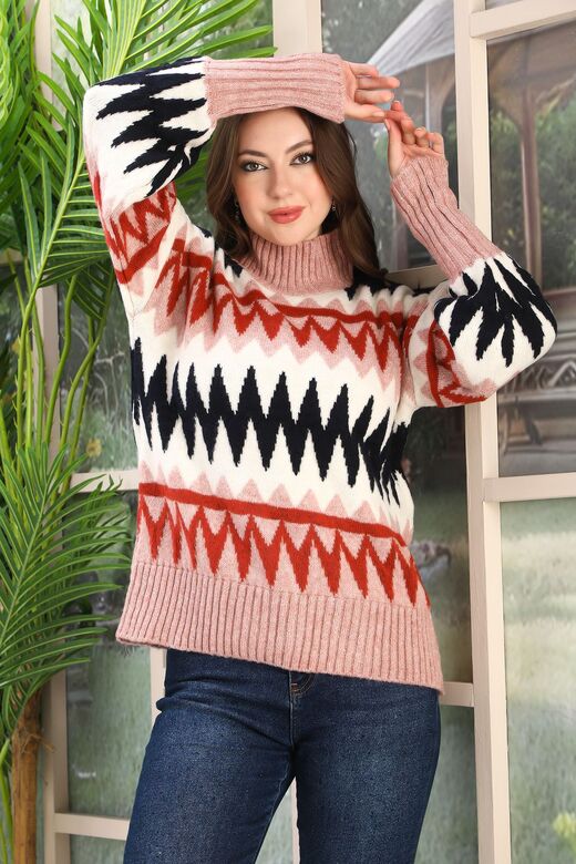 Oversize Örme Detaylı Balıkçı Yaka Yumuşak Triko Kazak