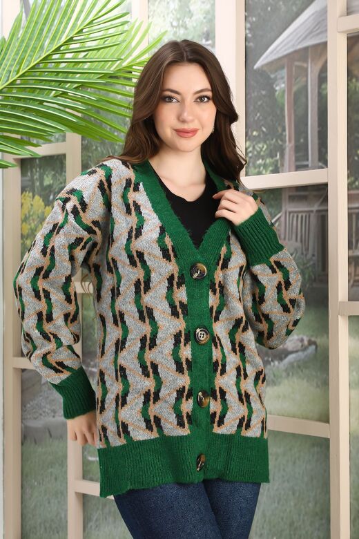 Oversize Yumuşak Örme Detaylı Düğmeli Triko Hırka