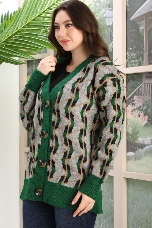 Oversize Yumuşak Örme Detaylı Düğmeli Triko Hırka