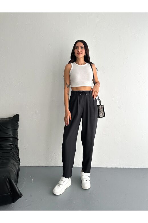 Yumuşak Doku Beli Bağcıklı Düğmeli Modal Kumaş Pantolon