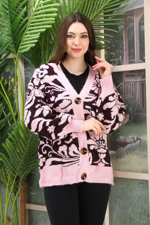 Oversize Yumuşak Örme Detaylı Düğmeli Triko Hırka