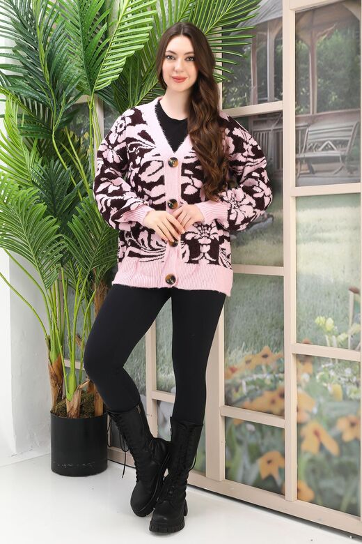 Oversize Yumuşak Örme Detaylı Düğmeli Triko Hırka